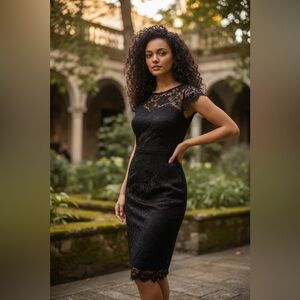 Eliza J  Black Embroidered Detail Lace Dress Size 8